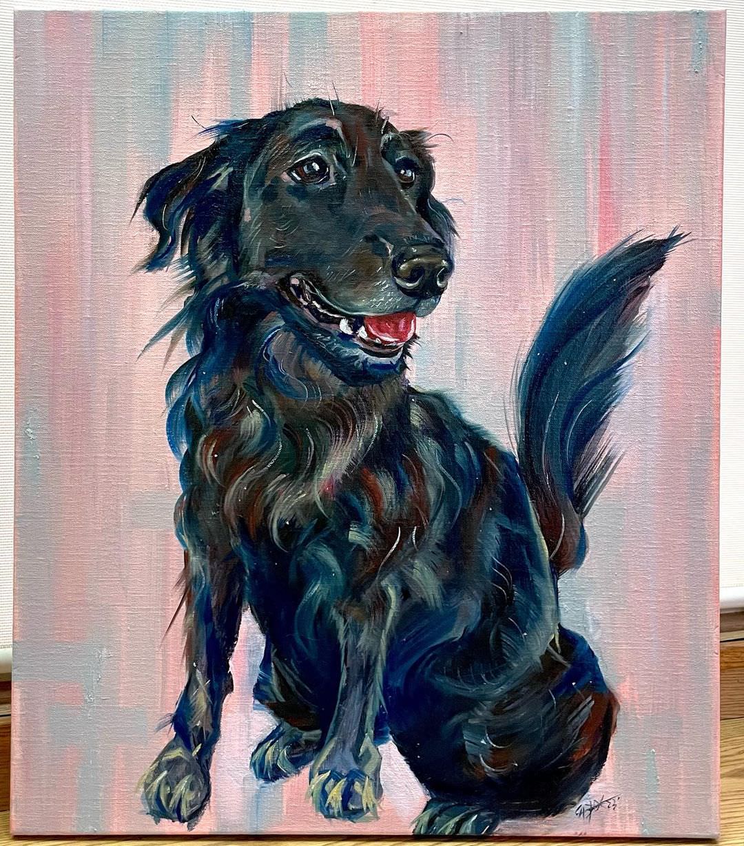 寵寵物油畫訂製 │ 狗狗-黑妹 - 第1張圖 寵寵物油畫訂製 │ 狗狗-黑妹